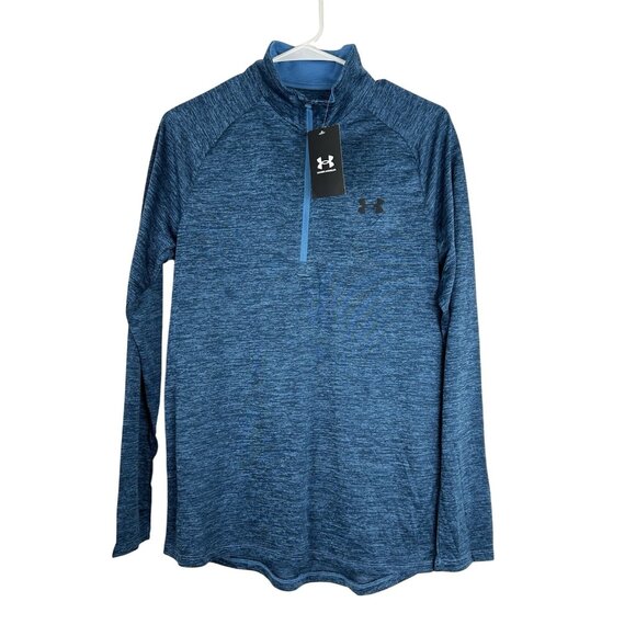 Under Armour Shirt Mens SM/P Blue 1/4 Zip Pullover Loose Heat Gear Gym Running - Picture 7 of 13